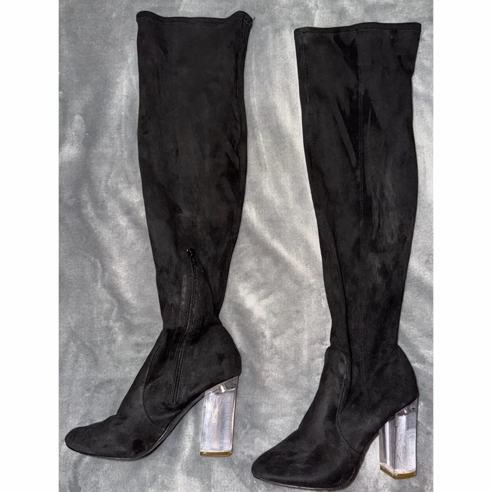 🖤 Call it Spring Knee-High Boots with Clear Heels